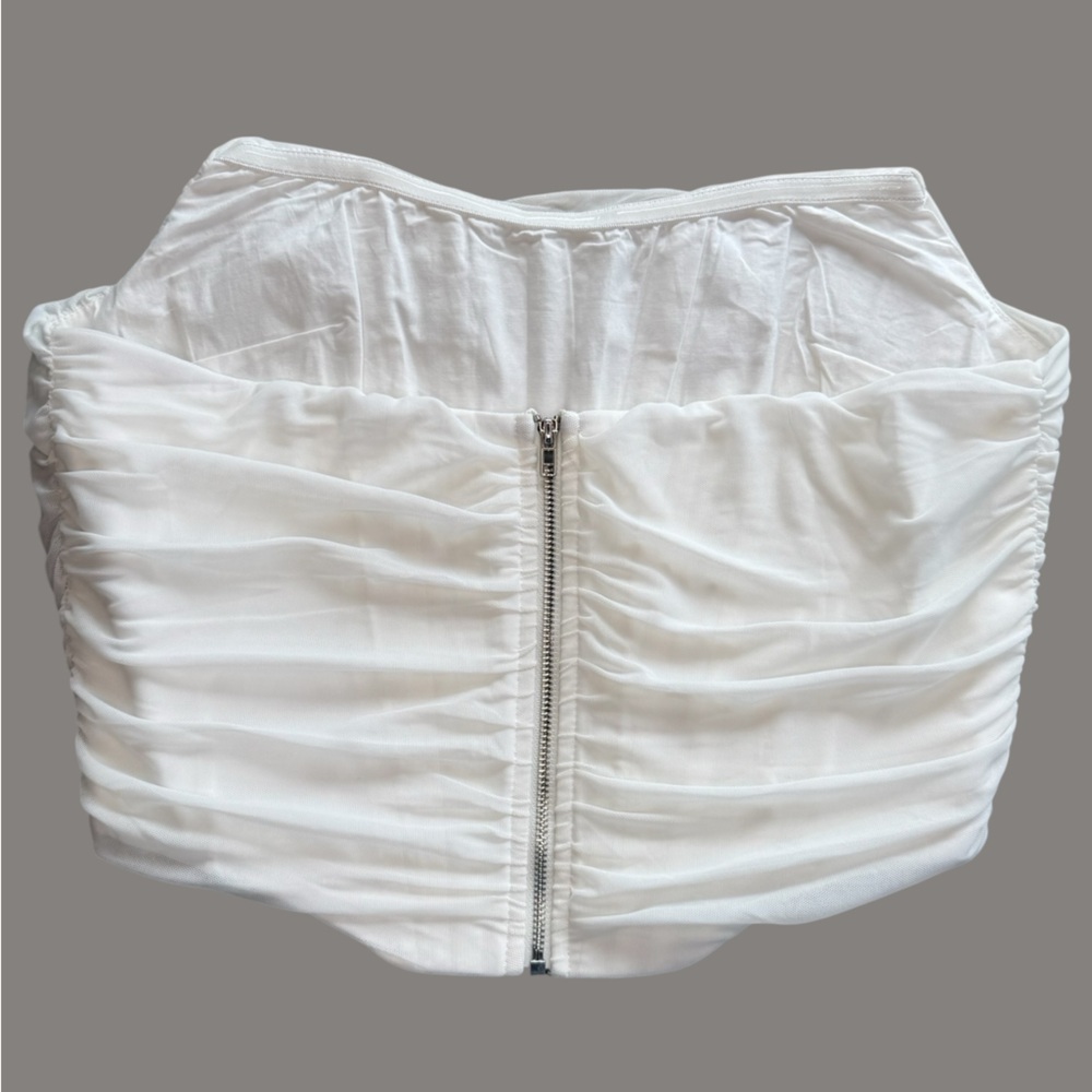Chic White Ruched Women's Crop Top with corset boning structure - Picture 3 of 6